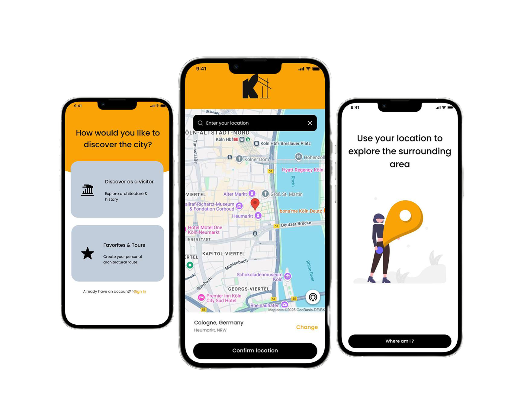 Onboarding, map and location screens