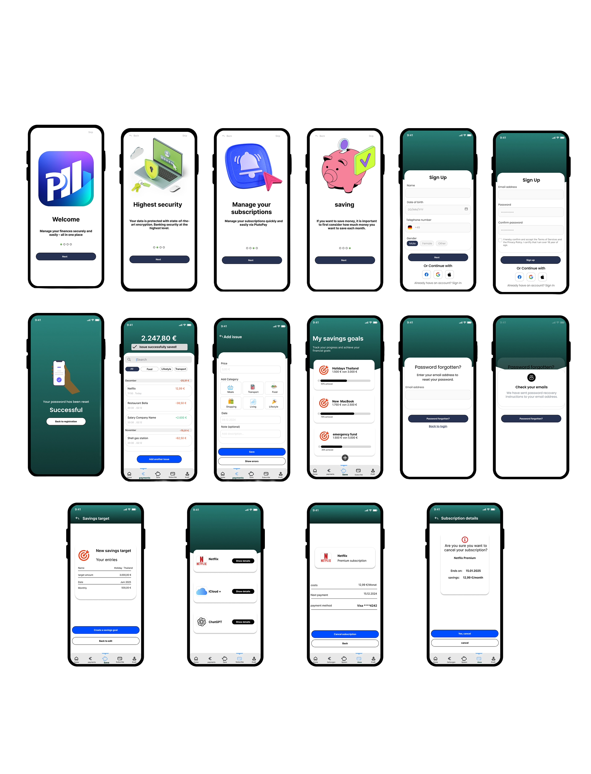 High-Fidelity Prototype all screens