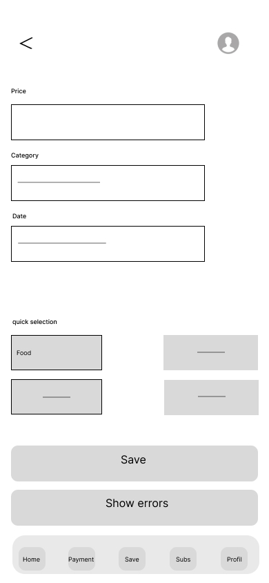 Mid-Fi Wireframe — Add expense