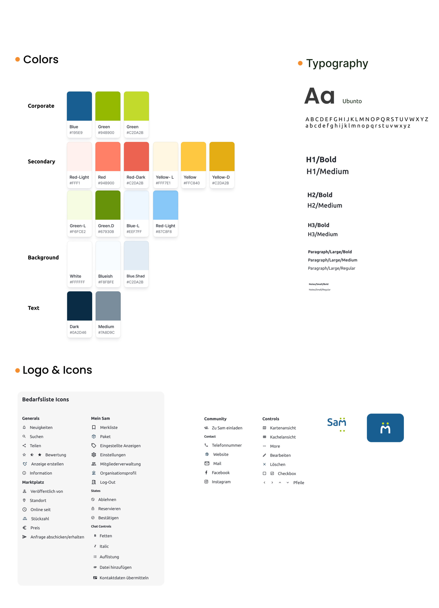 SAM style guide — colors, typography and UI components